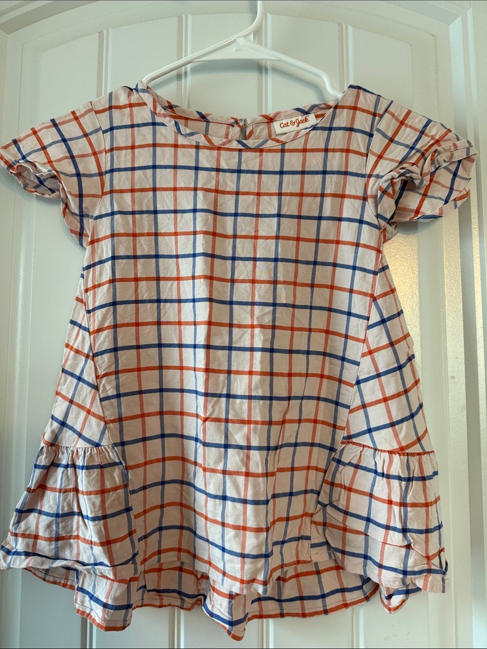 Gently worn Cat & Jack pink shirt with Blue and Orange Windowpane Plaid
